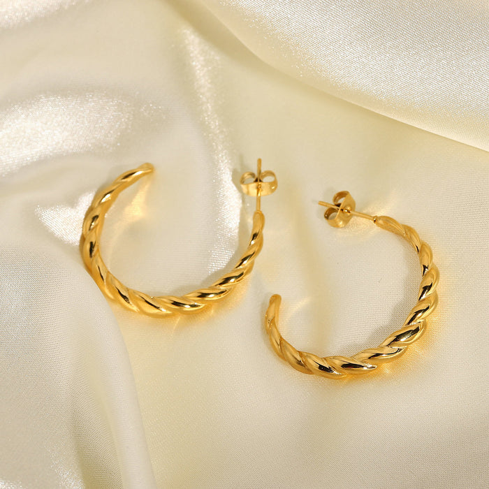 Trending European Braided Horn Hoop Earrings - 18K Gold Plated Stainless Steel Non-Fading Jewelry for Women