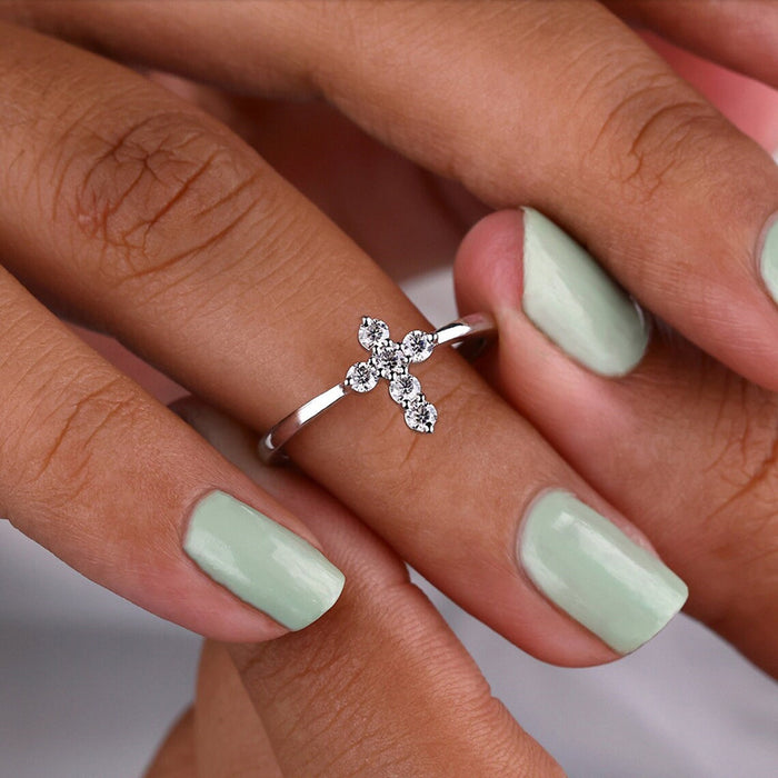 Cross micro-inlaid niche ring temperament sweet ring