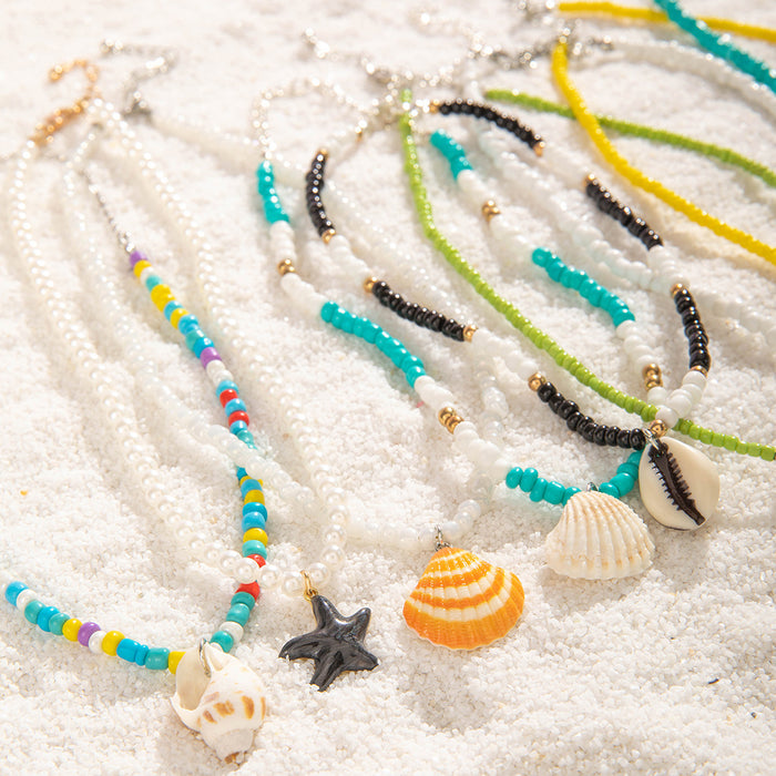 Bohemian Starfish Beaded Necklace Set with Seashells