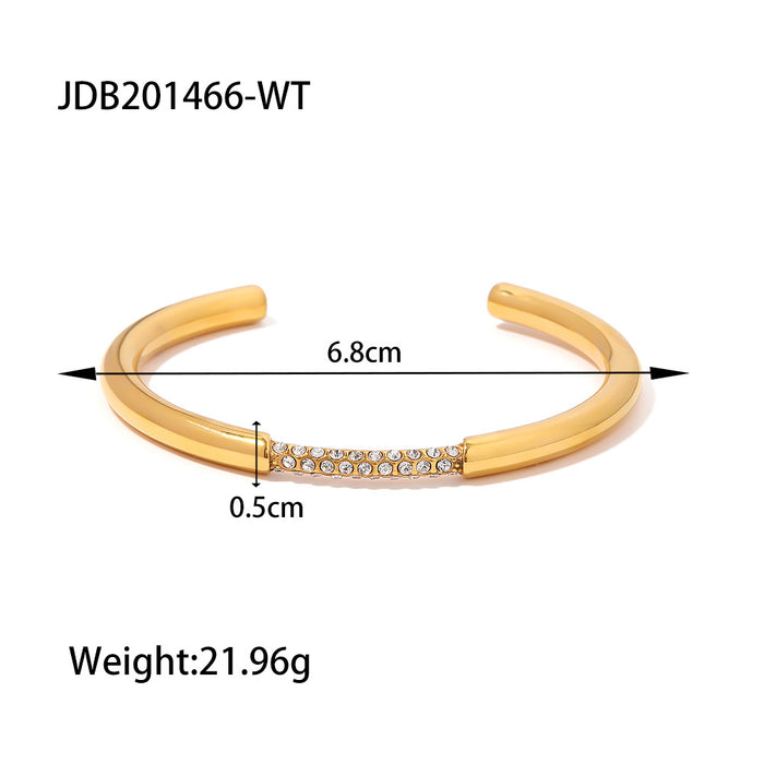 Trending European 18K Gold Plated Green Zircon Open Bracelet - Vacuum Plated Stainless Steel Jewelry