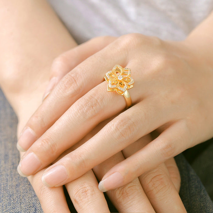 Wholesale copper micro-pave zircon six-leaf bauhinia rotating open ring