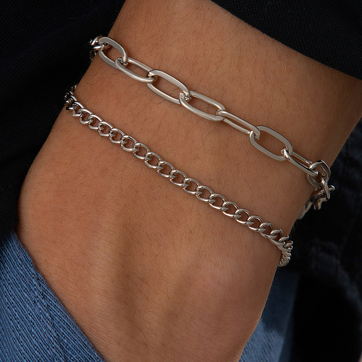 Cuban Chain Bracelet Set - Single-Layered Punk Style Men’s Jewelry