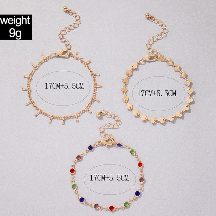 Exaggerated Gold Three-Layer Bracelet Set - Multicolor Stone and Chain Jewelry