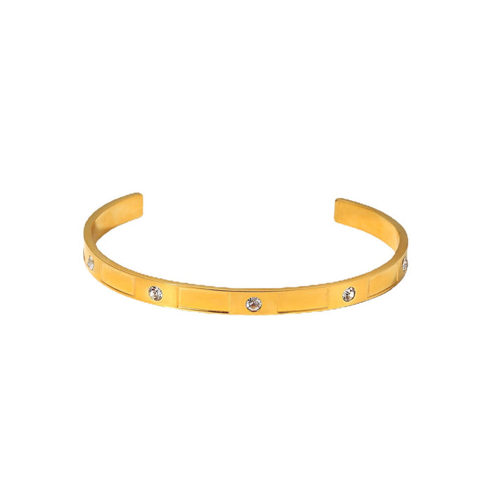 18K Gold Plated Stainless Steel Zircon Bracelet - Fashionable Rectangular Design for Women