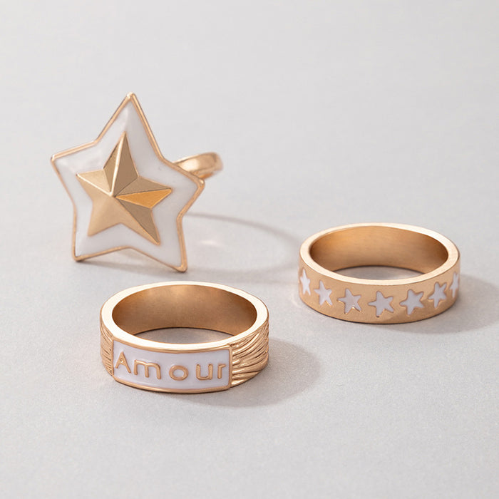 Star White Oil Drop Letter Ring 3-Piece Set