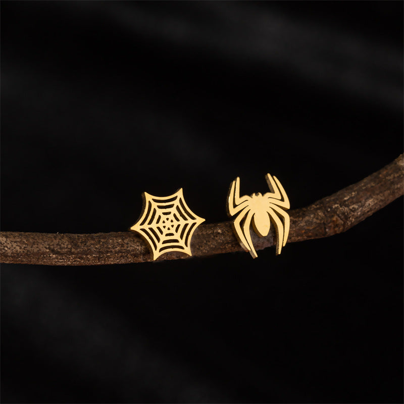 Gothic Asymmetric Spider Web Stainless Steel Stud Earrings - Perfect for Halloween or Unique Style