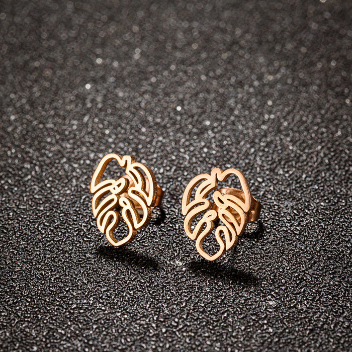 Bohemian Tree Leaf Stainless Steel Stud Earrings - Nature-Inspired Jewelry for a Vintage Look - wallojewerly 