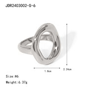 18K Gold Stainless Steel Oval Zircon Ring with Weave Texture - wallojewerly 