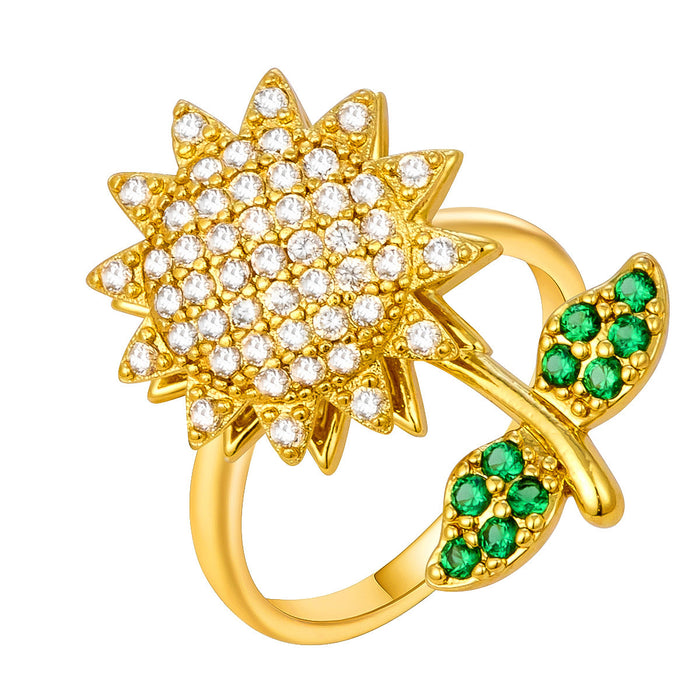 Wholesale zircon sunflower open ring