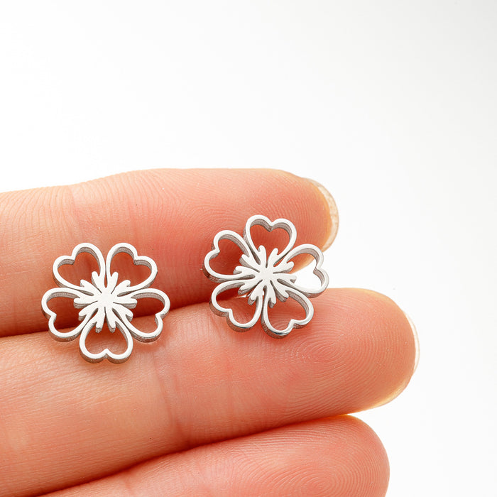 Flower earrings, French retro stainless steel female models elegant niche temperament simple small fresh earrings wholesale