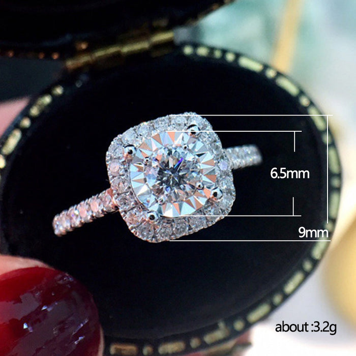 Anillo de boda de lujo para mujer con microengaste de diamantes redondos de cuatro garras