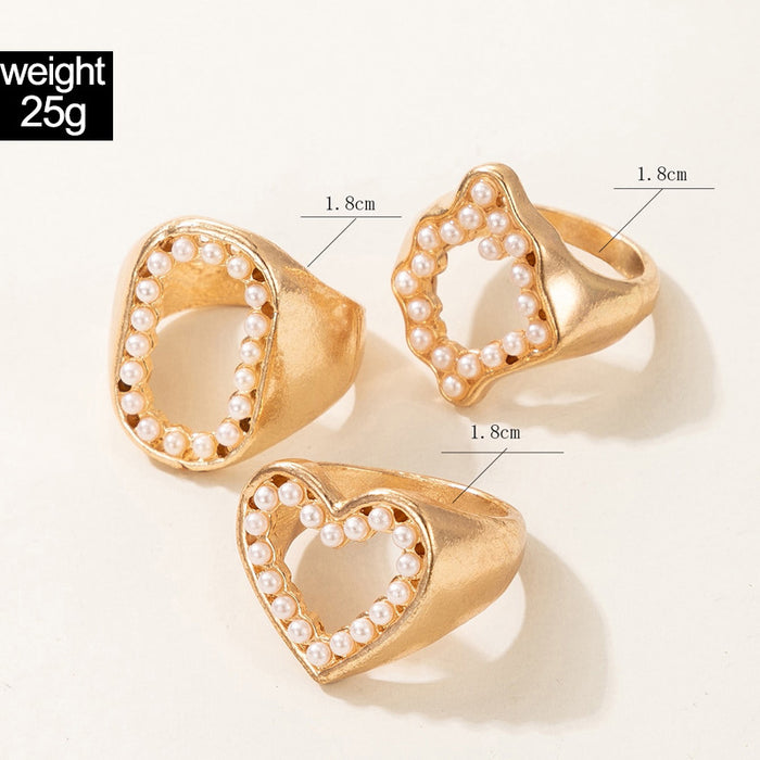 Hollow pearl inlaid irregular geometric O letter ring