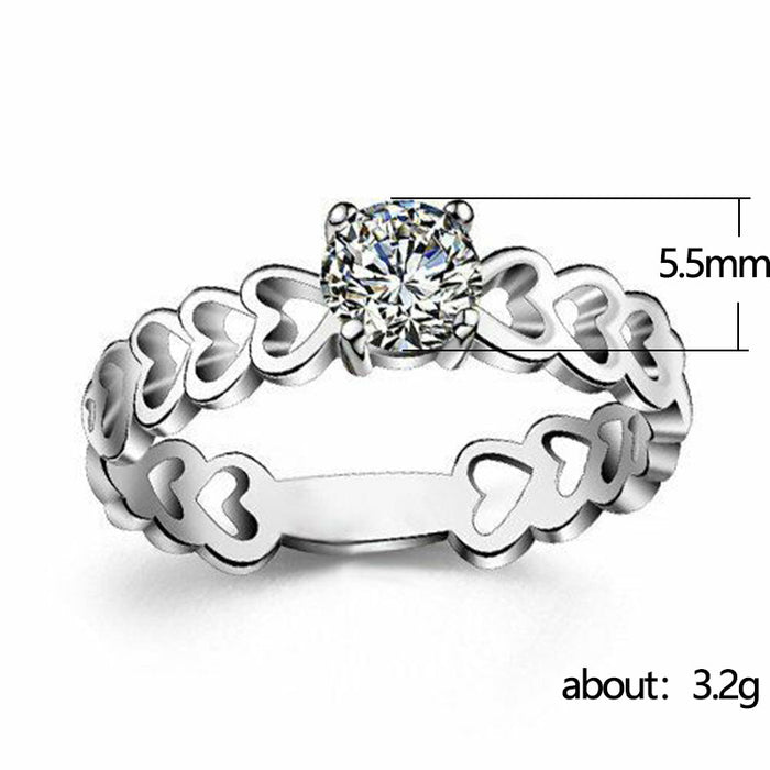 Personalized hollow love heart-shaped ring copper plated platinum jewelry