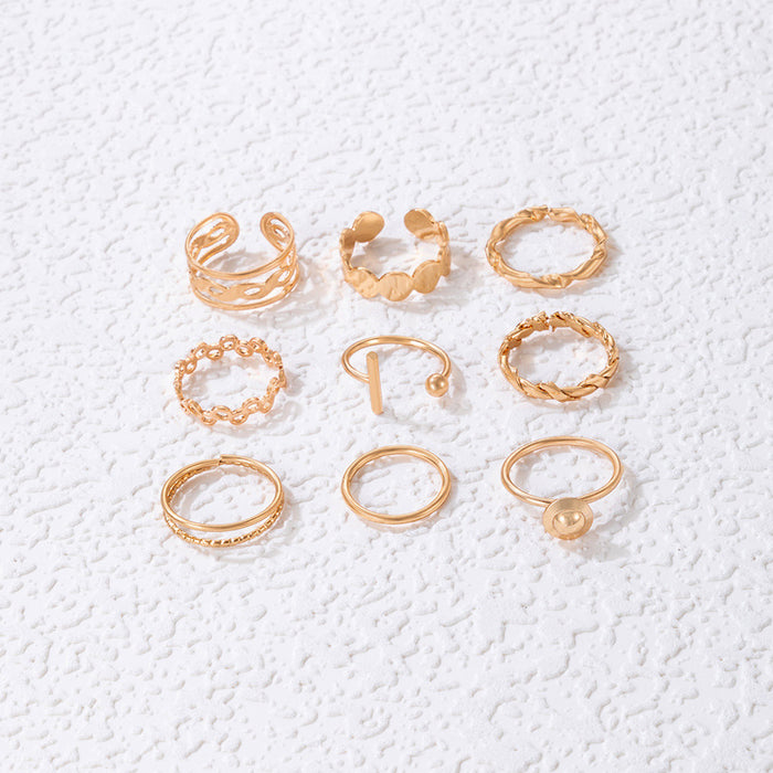 Hollow Geometric Ball Ring Set - 9-Piece Simple Fashion Rings