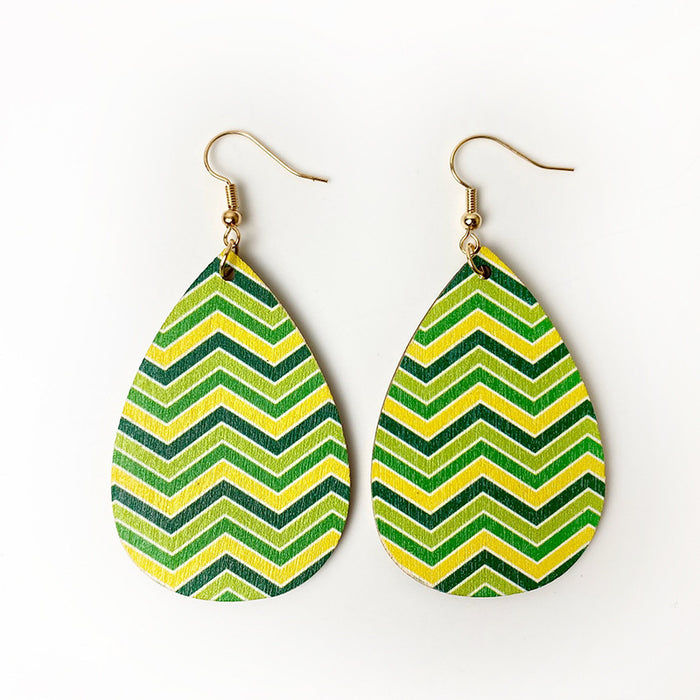 St. Patrick's Day Wooden Earrings with Green Polka Dot and Striped Plaid