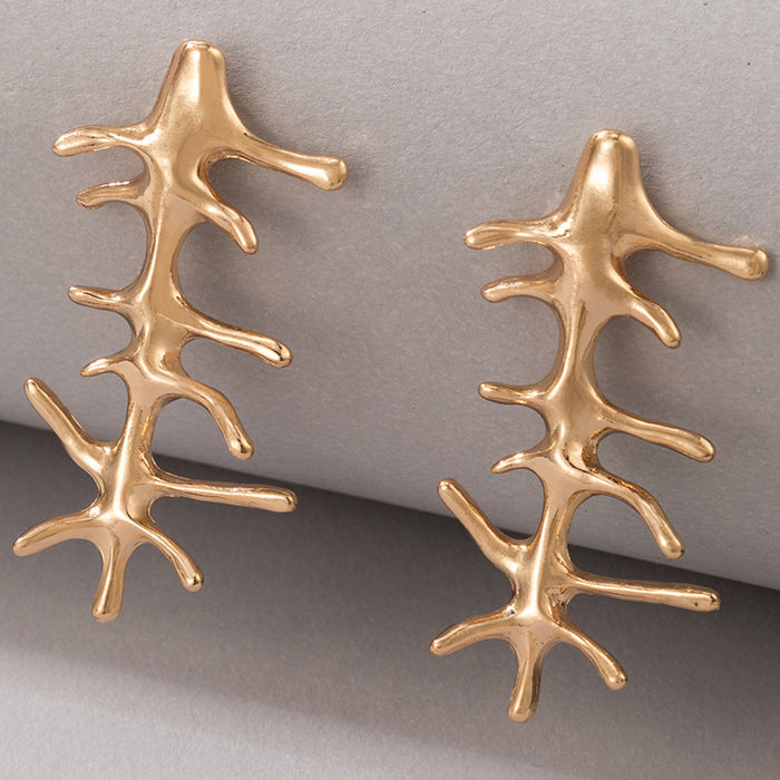 Personality exaggerated golden coral earrings geometric irregular earrings