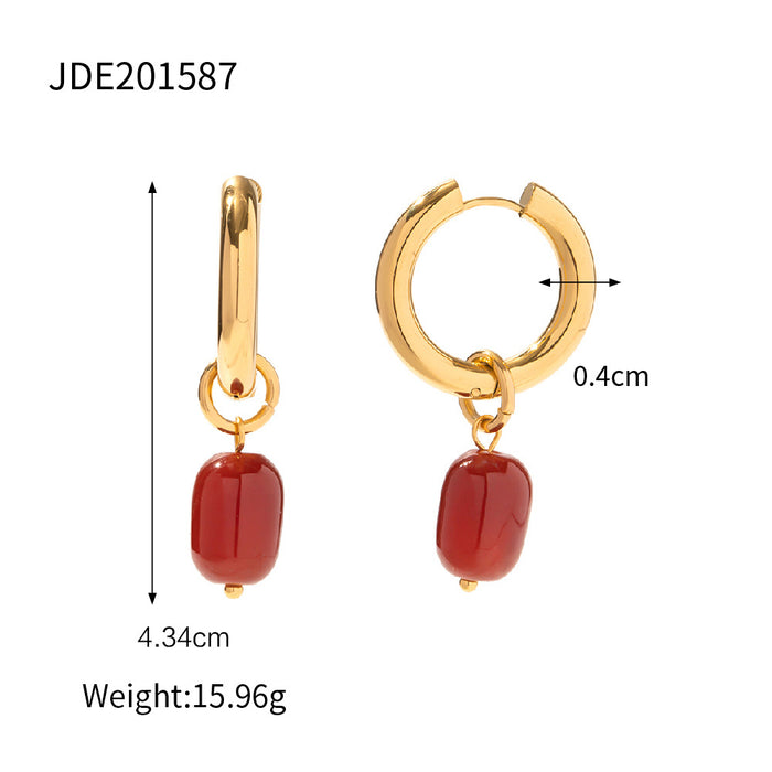 18K gold stainless steel red agate heart necklace pendant earrings