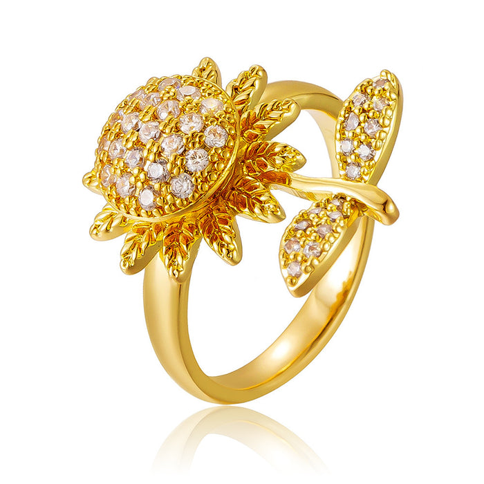 Wholesale copper micro-painted zircon full diamond sunflower rotating open ring