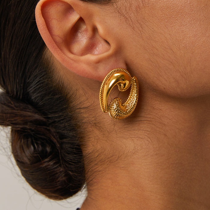 Pendientes gemelos de acero inoxidable bañados en oro de 18 quilates con forma de lágrima: joyería exclusiva para mujer