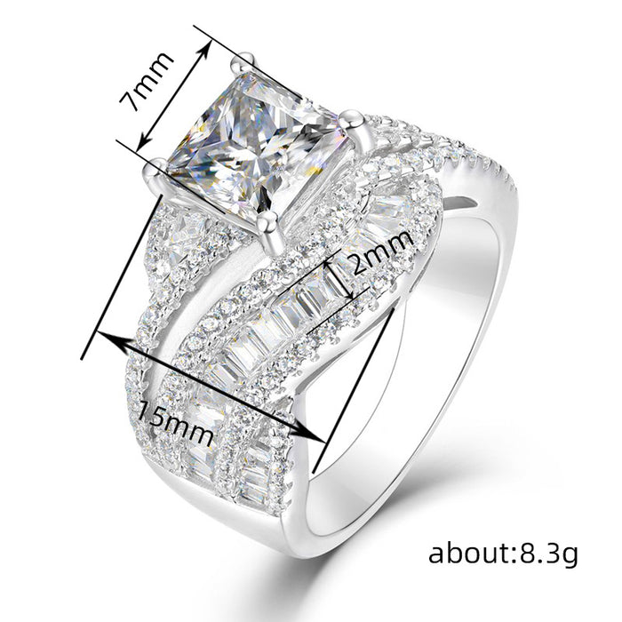 Rotating twist micro-set ring square four-claw engagement ring