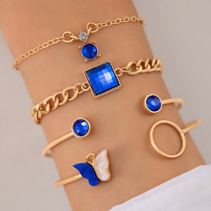 Blue Bracelet Set - Stacking Rhinestone Jewelry for Women