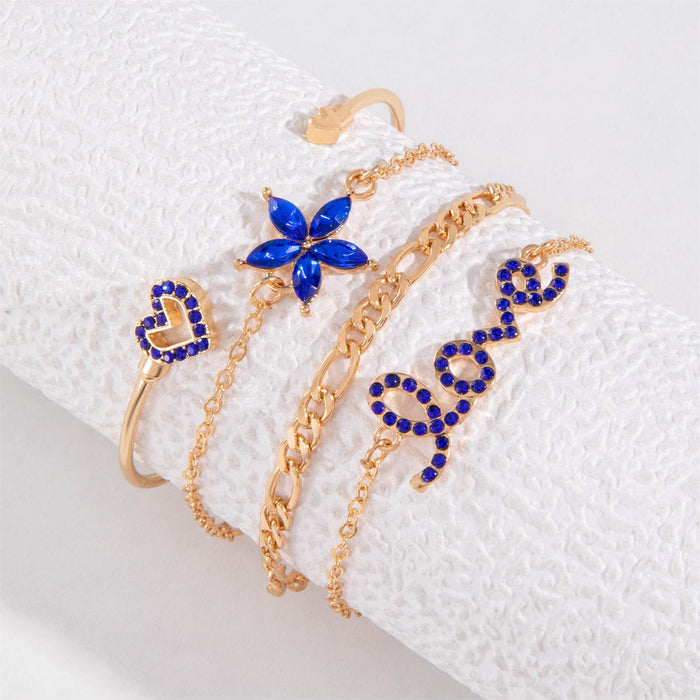 Juego de pulseras de lujo con corazón de flor y diamantes de imitación de zafiro azul: joyería creativa con letras de amor