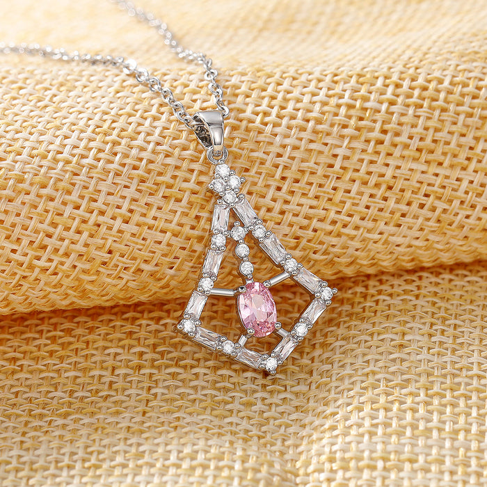 Korean pink diamond zircon pendant women's clavicle necklace