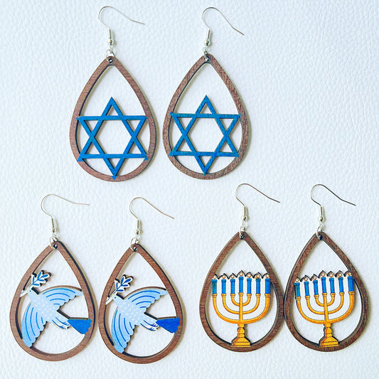 Wooden hexagram earrings