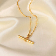 18K Gold Plated Titanium Steel Anklet - T-Bar Pendant Round Bead Chain Fashion Jewelry - wallojewerly 