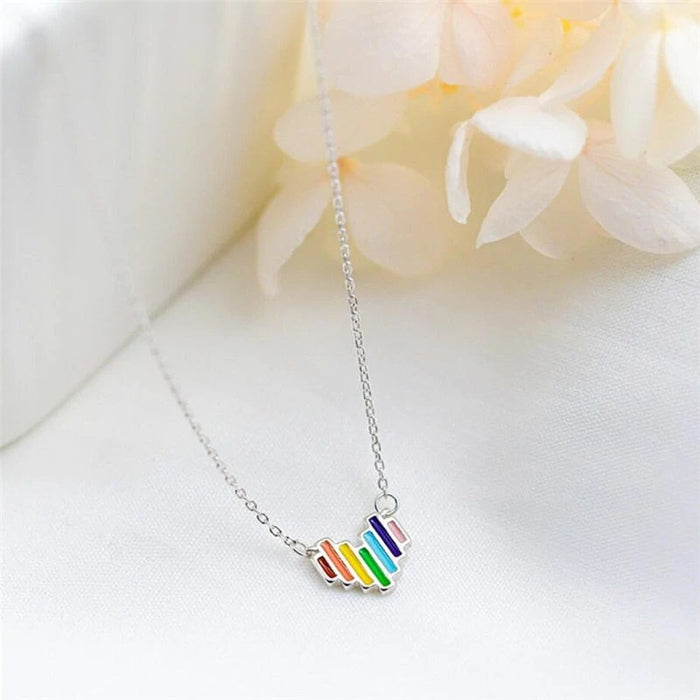 Colorful Rainbow Heart Women's Design Necklace