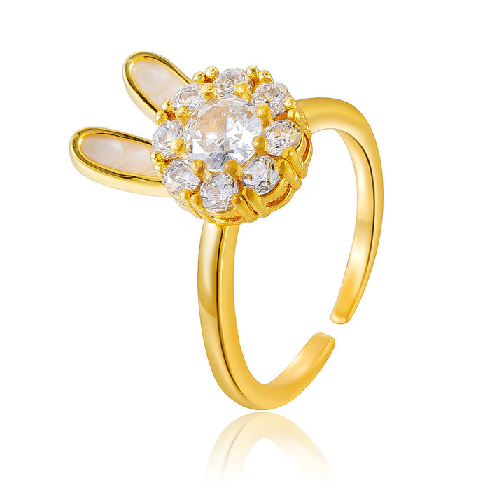 Wholesale copper micro-set zircon bunny rotating open ring