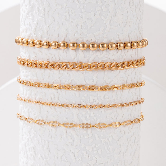 Simple Alloy Chain Multi-Layered Bracelet with Geometric Link Design