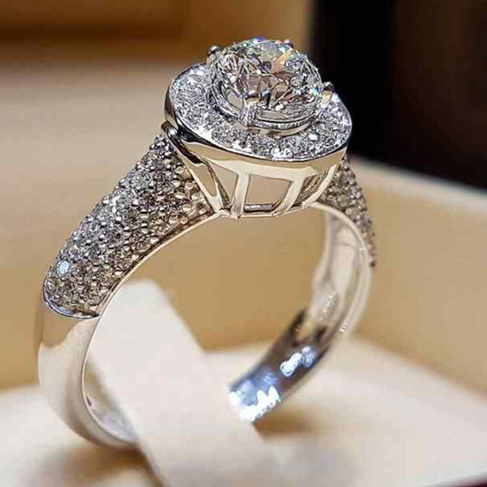 Super shiny round large diamond ring classic temperament diamond ring