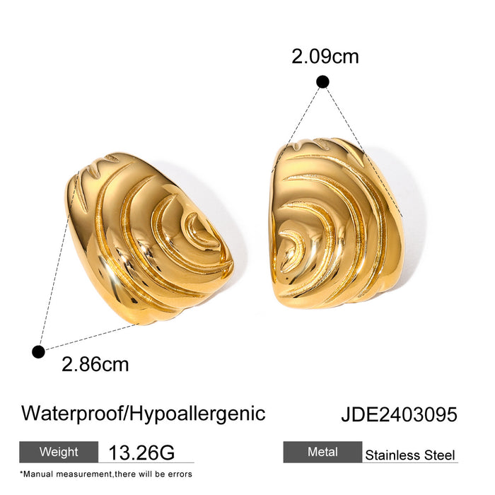 Amazon 18K Gold Plated Stainless Steel Irregular Threaded Earrings - Asymmetric Titanium Steel Stud Earrings for Women