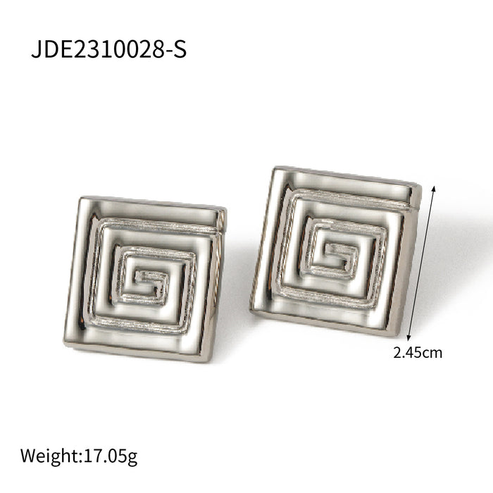 18K Gold Stainless Steel Greek Key Stud Earrings - Trendy Titanium Steel Fashion Earrings