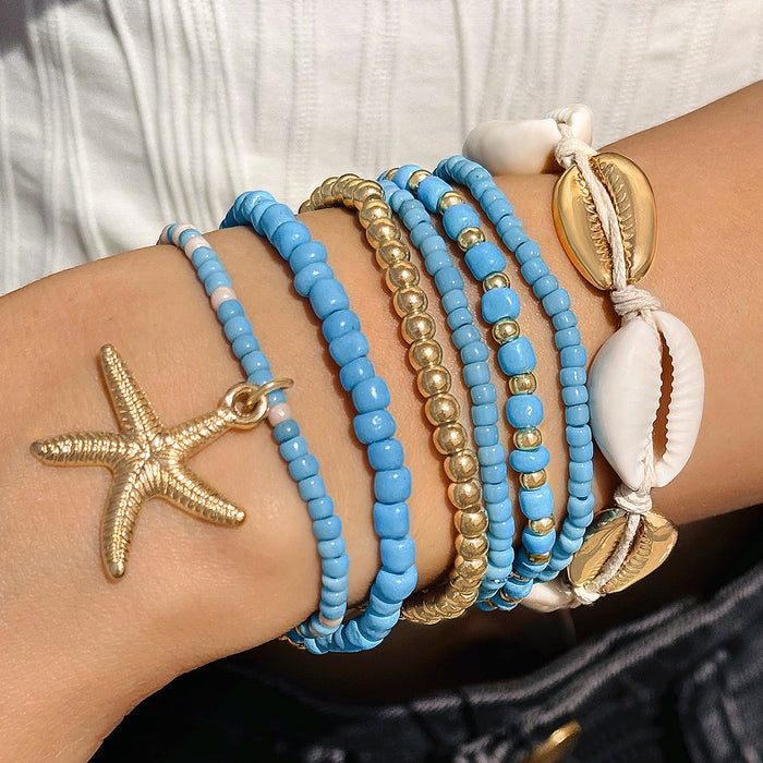 Bohemian Shell and Starfish Bracelet Set – Beach-Inspired Seven-Piece Jewelry