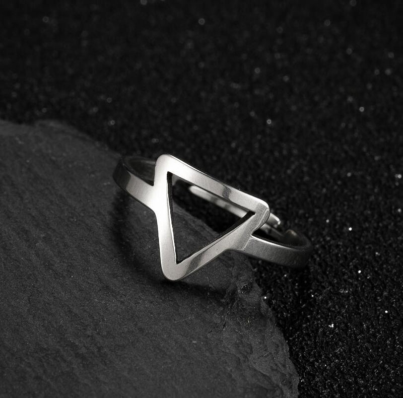 Stainless steel hollow triangle ring, INS simple open ring wholesale - wallojewerly 