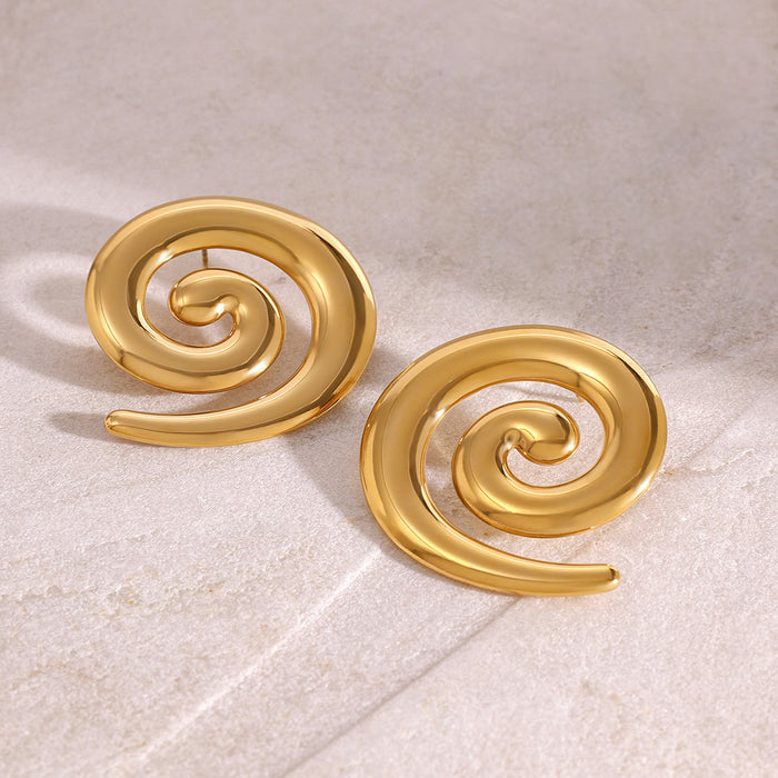 Stainless steel 18k gold plated threaded earrings, non-fading metal foreign trade titanium steel earrings