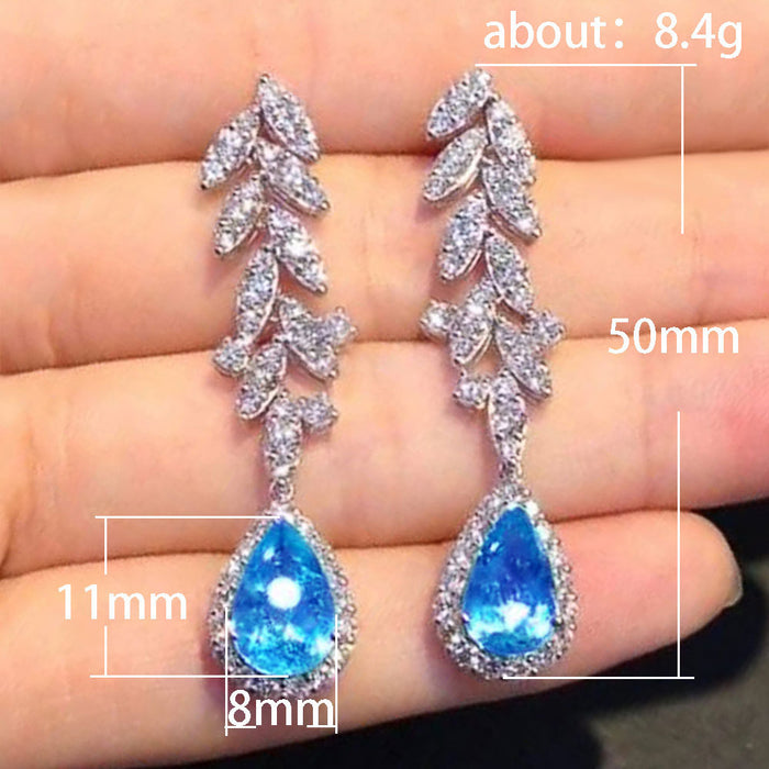 Aquamarine zircon teardrop earrings exquisite high-end earrings