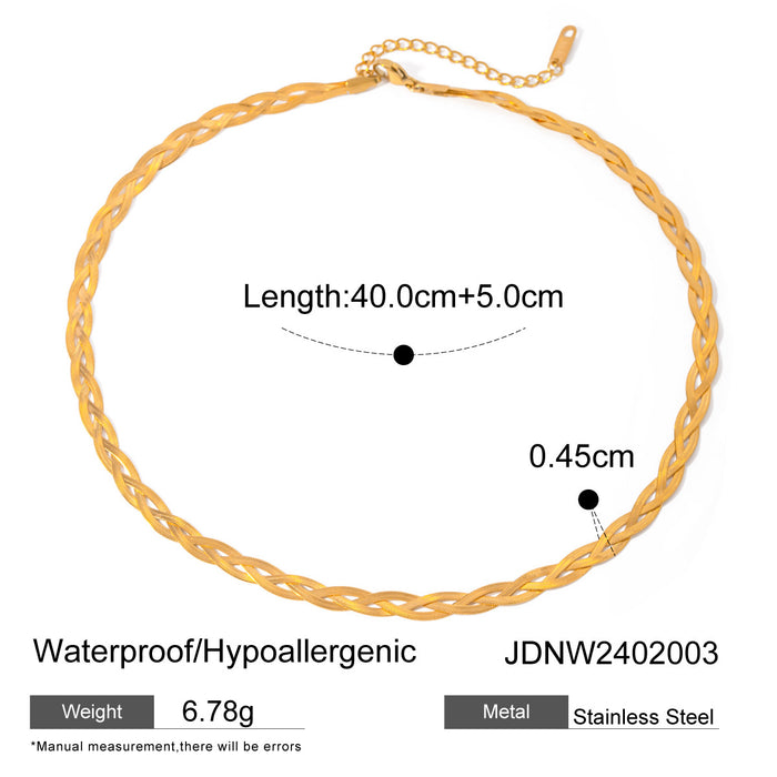 Summer 2024 New European 18K Gold-Plated Stainless Steel Twisted Rope Snake Bone Chain Necklace for Women