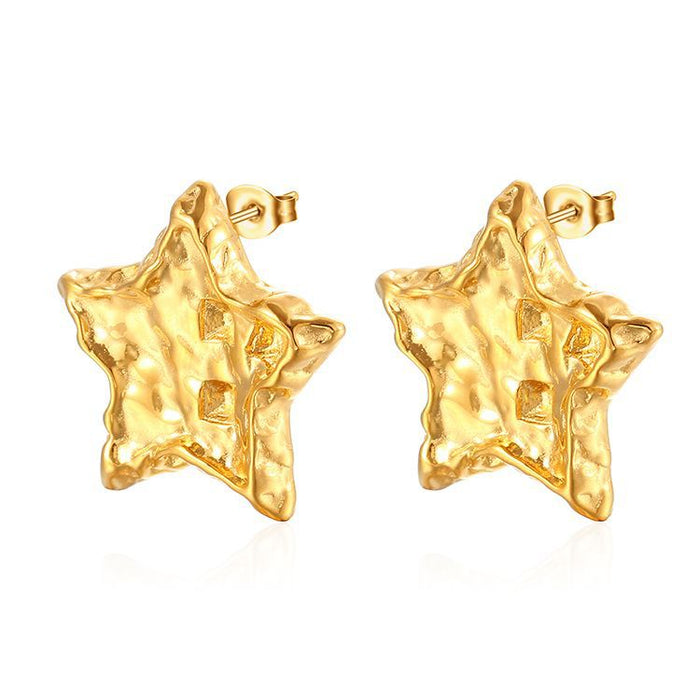 Pendientes de acero inoxidable de 18 quilates con estrella de cinco puntas estilo retro francés para mujer