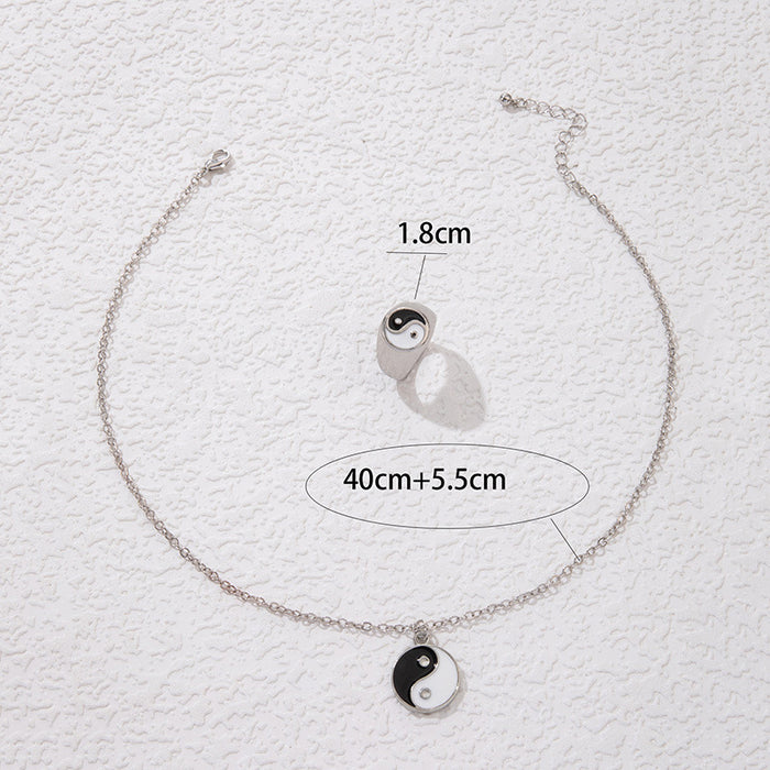 Yin-Yang Pendant Necklace and Ring Set - Trendy Ins-Style Jewelry