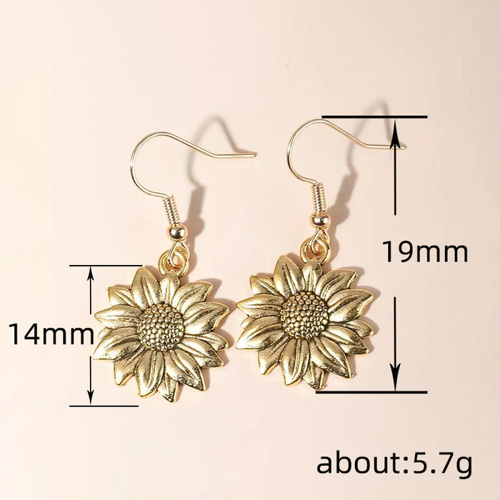 Simple metal ear hooks, elegant sunflower earrings