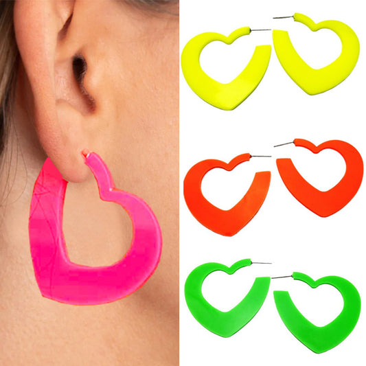 Retro Heart Hoop Earrings with Fluorescent Colors