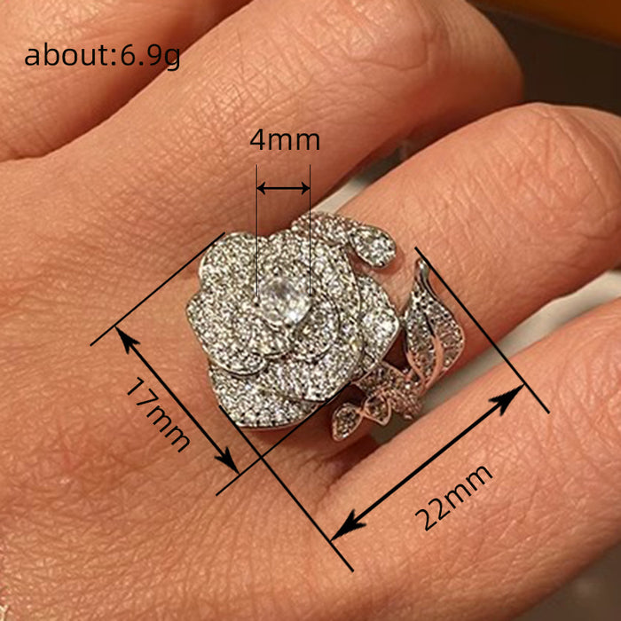 Rose flower opening adjustable shining ring engagement gift fashionable women's