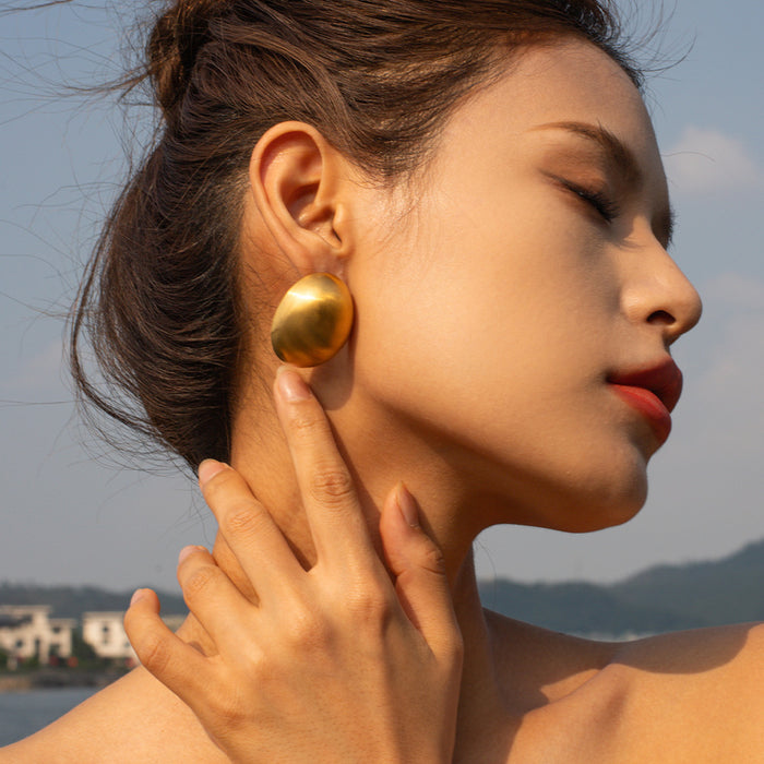 18K Gold Plated Stainless Steel Matte Oval Earrings - Simple Stylish Jewelry