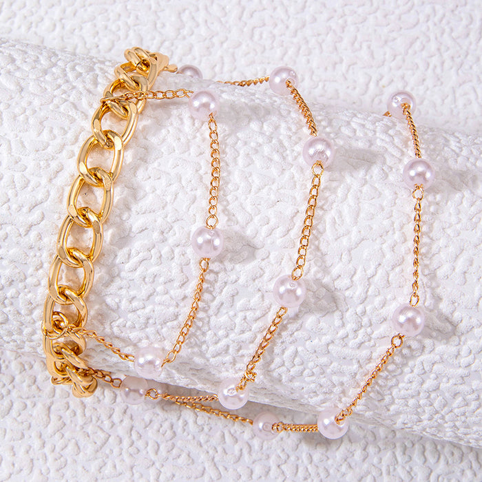 Chic Heart Pendant Anklet Set – Layered Chains with Rhinestone Details