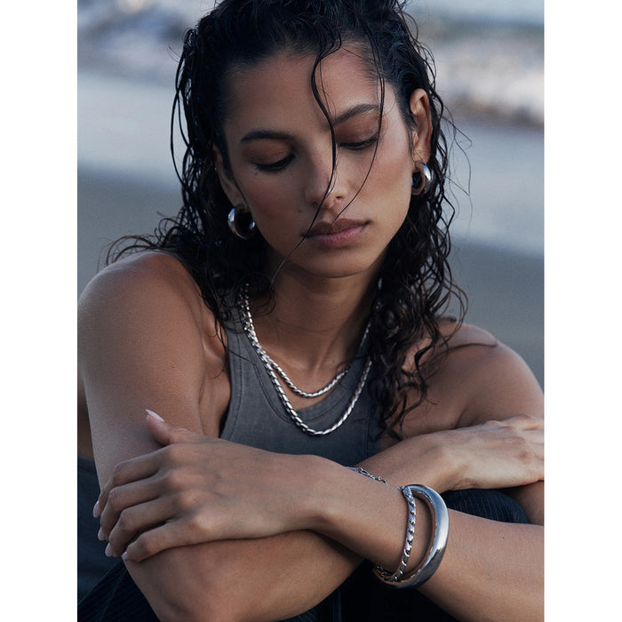 Summer Style 18K Gold-Plated Stainless Steel 3mm S-Link Necklace - Beach Style Titanium Steel Bracelet