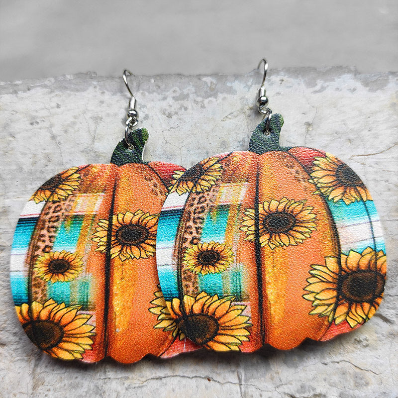 Cross Teardrop Leather Earrings with Western Flag Sunflower and Boot Design - wallojewerly 