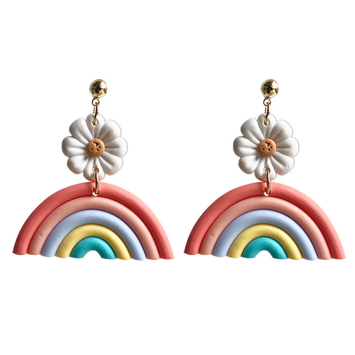 Textured Fan Earrings with Rainbow Soft Design for Spring and Summer